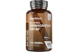 Ashwagandha KSM-66 – 1 500 mg ashwagandhaextrakt dagligen – 5% withanolider – 6 månaders förbrukning med 180 veganska tabletter – 1 tablett dagligen – Indisk ginseng från WeightWorld