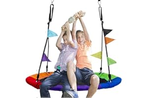 JOLITAC Nest Swing Round Tree Swing Flying Family Swing Seat with Hanging Straps Set For Kids Children Friends Adult Outdoor Backyard Garden (Multicolour, 47inch)