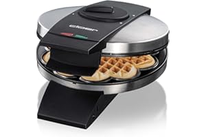 ‎CLOER Cloer 1639SR Waffeleisen, Herzwaffel 15,5 cm Ø, doppelte Antihaftbeschichtung, zuckerresistent, 930 W, Backampel, praktische Standfunktion, hochwertiges Edelstahlgehäuse, Edelstahl
