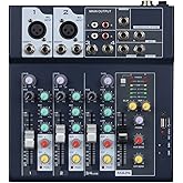 Weymic Professional Mixer | 4-Channel 2-Bus Mixer/w USB Audio Interface for Recording DJ Stage Karaoke Music Application