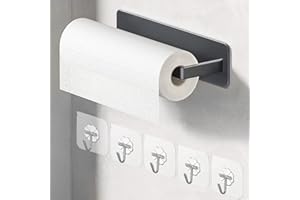 Darryy Portarrollos de Cocina sin Taladrar, 1x Portarrollos Cocina Adhesivo con 5X Ganchos Transparentes Adhesivos, Porta Rollo Cocina, Imprescindibles para Organizadores de Cocina