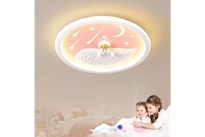 JubelTage LED Kinder Deckenleuchte,Astronaut Mond Kreative Deckenleuchte,dimmbar mit Fernbedienung,NachtlichtFunktion Kinderzimmer Kindergarten Schlafzimmer Wohnzimmer Cartoon Deckenleuchte 40cm Rosa