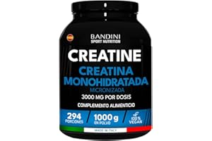 Bandini® Creatina Monohidratada en Polvo 1kg/1000g Pura - Para mejorar el Rendimiento y la Potencia Muscular - A base de Monohidrato de Creatina - Suplemento sin aditivos - 100% vegano