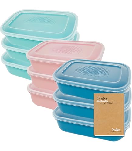 Codil 9 Stuks Ronde Herbruikbare Dozen Van BPA Vrij Kunststof Met Deksel Vaatwasmachinebestendig Vriezer En Magnetron Roze Groen Blauw 1 Liter 663850115