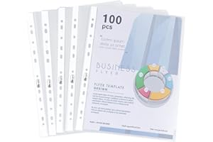 Agoer 100 przezroczystych kopert A4, 160 µ, grubsze, kryształowe koperty w formacie A4, plastikowe koperty A4 z otworami z otworami do ochrony papieru, dokumentów i dokumentów