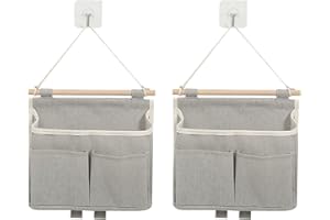BVSRCP 2 Stück Hängende Aufbewahrungstasche, Hängeorganizer Mit 2 Taschen, Hohe Kapazität Zusammenbaubar, Faltbarer Leinenstoff Korb Mit Taschen, Für Home, Office, Diele, Bad, Kinderzimmer (Grau)