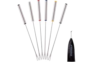 GWHOLE Set of 6 Fondue Forks Stainless Steel Grill Forks Fondue Forks Fondue Cutlery with Stainless Steel Handle Coloured Marked
