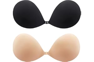 BVANZO 2 Pack Adhesive Bra Backless and Strapless Push Up Bra (Cup A-D) - Invisible and Stick on Bra and Nipple Covers for Backless Dresses