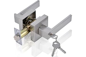 YELANGU 1 Pack Satin Nickel Door Handle Lock, Entrance Door Handles with Lock and Key, Safety Locks Cover Outer Door Handle(Silver)