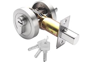 WUISOLQP Single Cylinder Deadbolt Round Security Door Lock with Key - Zinc Alloy Deadbolt Standard Size for Bathroom, Bedroom, Entrance Doors - Interior and Exterior (Silver)