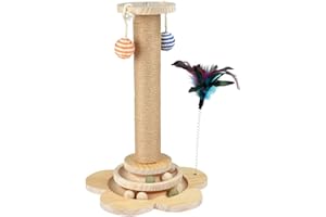 Love Story, Colonne à Griffer avec Jouets Integrés Corde Jute et Structure Bois D30 x H40 cm