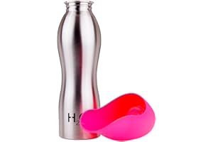 H2O4K9 Stainless Steel Dog Water Bottle and Travel Bowl, Large, 700 ml, Perfect Pink