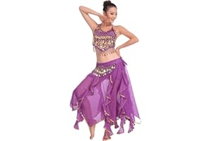 Grouptap Bollywood asian indian arabian jasmine belly dance dress costume blue/purple/pink 2-piece halter top skirt fancy sexy women outfit