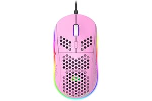 CROSS ZEBRA Mouse da Gioco Leggero Favo RGB, 6 Pulsanti Programmabili, 6 Modalità di Retroilluminazione RGB e 6400 DPI Regolabili, USB Cablato, Plug & Play, Compatibile con Windows, Mac, Laptop, PS4, XBox, Rosa