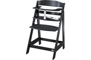 roba 2-in-1 Wooden Grow-Along High Chair Sit Up Flex - Adjustable Height - from 6 Months up to 70 kg - Anti-Tipping Baby Chair with Smooth Surface - Black