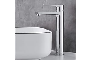 Gricol Grifo Lavabo de Baño Grifería para Bañera con Mango de Latón Cuadrado Mezclador de Lavabo Frío y Caliente con Palanca Simple Cromo Alto Plata