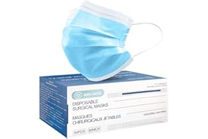 MEDI SANTÉ Lot de 50 Masque Chirurgical médical Masque de Protection Masque jetable Type 2R EN14683 BFE>99% 3 Plis