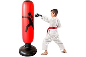 TAEKOOKI Sac de Boxe Gonflable, 160cm Sac de Frappe Boxe sur Pied, Sac de Boxe Enfant Gonflable Ninja, pour Pratiquer Le Karaté Taekwondo MMA et Soulager L'énergie Refoulée chez Les Enfants