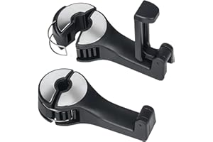 Famini Car hooks, 2 Pack Car Headrest Hooks with Phone Holder, 2 in 1 Car Seat Hidden Hooks for Bag Clothes Grocery (Silver)