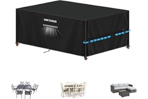 SIMPHAUS Pokrowce na meble ogrodowe, wodoodporny pokrowiec na stół ogrodowy z otworem wentylacyjnym, 420D Oxford rattanowe pokrowce na meble ogrodowe, stół i krzesło, pokrowiec na sofę ogrodową, 160 x