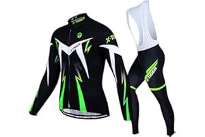 X-TIGER Ropa de Ciclismo de Invierno para Hombre con Pantalón Acolchado de Gel 5D Y Culotte con Tirantes + Conjunto de Camiseta de Ciclismo