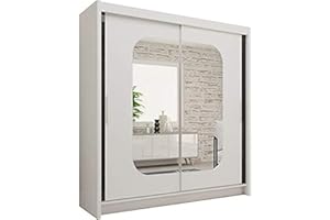 FURNITUREWAVE Alfa Sliding Door Wardrobe with Shelves & Hanging Rails White, Black, Grey & Oak Modern Furniture for Bedroom (120cm/150cm/180cm/203cm) (White, 180cm)