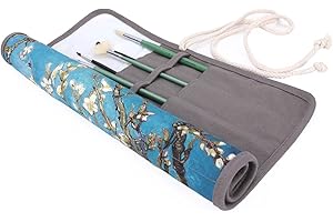 Amoyie Paint Brush Holders, Fabric Storage Bag for Acrylic Oil Watercolor Gouache Art Brush, Apricot Flower