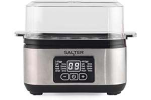 Salter Cuiseur à Oeufs 3 en 1 – Electric Omellette, Pochés ou Durs, Capacité de 6 Oeufs, Écran LED, Compact avec Tasse à Mesurer & Bol Vapeur, Puissance de 430W (EK6153VDE)