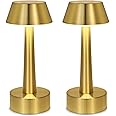 OCEST 2 Pack Small Cordless Table Lamp, Rechargeable Battery Operated Lights, 3 Color Dimmable Touch Bedside Lamp, Outdoor Patio Restaurant Bar Hallway Dining Table Indoor, Gold