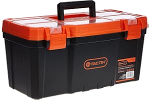 Tactix 19.5 Inches Plastic Tool Box With Lift Out Carry Tray, Lid Compartments, Durable, For Craft, Household, Size: 50W x 26D x 24H cm- 320100