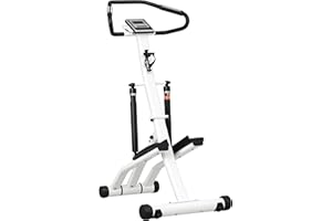 SPORTNOW Stepper avec Guidon, Stepper de Fitness Pliable 12 Niveaux de résistance réglables séparément, écran LCD, Porte-Bouteille, 2 Roues, Marche d'escalier pédales antidérapantes, Blanc et Noir