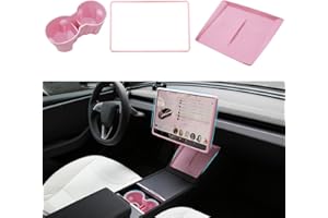 TOPABYTE 3PCS Consolas Centrales para Tesla Model Y Juniper Model 3 Highland 2025 2024 Copa Soporter Inserto, Marco Protector de Borde de Pantalla, Mat de Cargador Inalámbrico Silicona, Negro