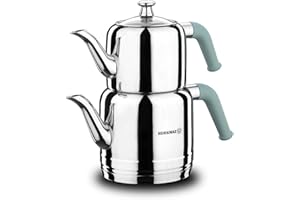 Korkmaz Riva Théière en Jeu Bouilloire Bouilloire pour Thé Bouilloire Samowar Acier Inoxydable 3 Liter Induction Appropriée Turc Thé