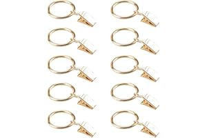 NANAXAGLY 10 Pack Metal Curtain Rings with Clips, 1.28 Inch Diameter Rustproof Vintage Decorative Drapery Window Ring, for Curtain Panel Compatible (gold)