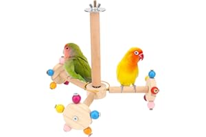 Hypeety Spinning Bird Perch Stand Toy Natural Wood Interactive Exercise Wheel for Parrots, Parakeets, Budgies, Lovebirds, Finches, and Conures (3 Stands)