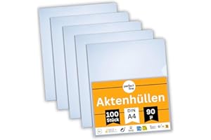 ‎PERFECT LINE perfect line - 100 Aktenhüllen DIN-A4-90 my, transparent, genarbt - dünn, leicht & platzsparend - Top Qualität - dokumentenecht, säurefrei