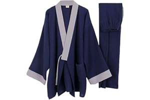 un-brand Japanischer Kimono-Baumwoll-Hanfu-Pyjama-Anzug für Herren in Übergröße Taoistische Kleidung Zen