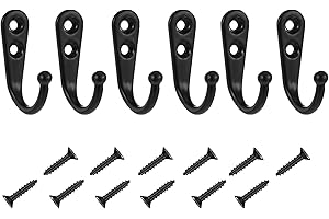Xinstroe 6 Pieces Coat Hooks, Black Single Prong Metal Hooks Wall Mounted Hooks Robe Hooks Hanger with 12 Screws for Kitchen Bathroom Bedroom Scarf Bag Towel Key Caps (6)