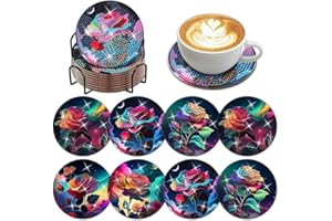 WOPLAGYREAT Diamond Painting Untersetzer Gläser Erwachsene Bastelset Glasuntersetzer Bastelset Set Basteln Zimmer Deko Wohnzimmer Bastelset Kinder DIY Geschenke Leuchtende Rose