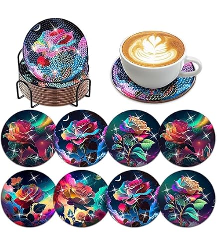 Kit Diamond Painting Fumupe - 8 Sous-verres Oiseau à Customiser Avec Diamants Et Support Inclus