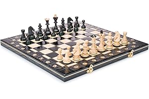 Chess and games shop Muba Magnifique jeu d'échecs en bois fabriqué à la main avec planche en bois et pièces d'échecs faites à la main – Produits d'idée cadeau (40 cm) noir), beige
