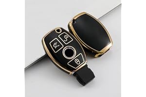 Juttzzei MERCEDES BENZ Key Cover for Mercedes Benz A B C CL E M S SL SLK GLA GLC GLK W164 W245 W212 W204, Mercedes A-Class Key Cover, TPU Silicone BENZ GLA Key Fob Cover - 3 Bottons(Black)