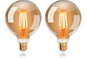 EXTRASTAR Edison Vintage Glühbirne, 95mm Durchmesser, G95 E27 LED Filament Lampe, 4W Ersetzt 40W Glühlampe, 400 LM, 2200K Warmweiß, Bernsteinfarbenes Glas, Nicht Dimmbar, 2 Stück