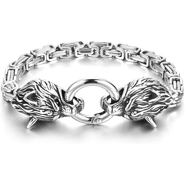 Fenrir Wolf Head Bangle Bracelet For Men – Stainless Steel, Adjustable Viking Cuff, Norse Mythology Design