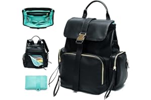 MISS FONG Changing Bag Backpack, Baby Changing Bags Backpack Baby Bag Nappy Leather Diaper Bags with Insulated Pockets for Mom and Dad, Maternity Bag