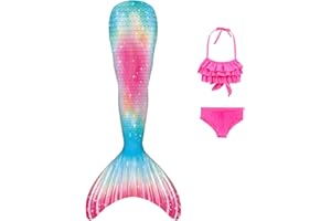 DNFUN Coda di Sirena con Bikini per Bambina,3pz, No Pinna,Costumi da Bagno Sirena