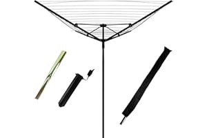 Jumua Wäschespinne für den Garten, Wäschespinne, robust, zusammenklappbar, 4 Arme, mit Abdeckung und Metall-Erdspieß zum Trocknen und Waschen im Freien