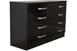 AFN High Gloss Chest of Draws - 8 6 4 1 Chest Bedside - Bedroom Storage Furniture Black (8 Drawer Chest (4+4))