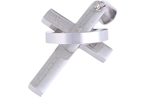 DonDon Collana da uomo in acciaio inox o in pelle, con ciondolo a forma di croce, in sacchetto di velluto