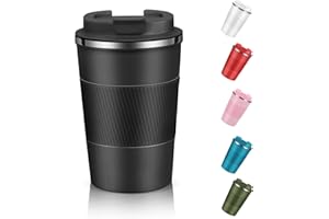 EALLEN Travel Mug with Leakproof Lid,Insulated Reusable Coffee Mug for Hot&Cold Drinks/Tea,Portable Stainless Steel Thermal Takeaway Travel Coffee Cup for Car/Outdoor/Picnic/Office/School (Black)